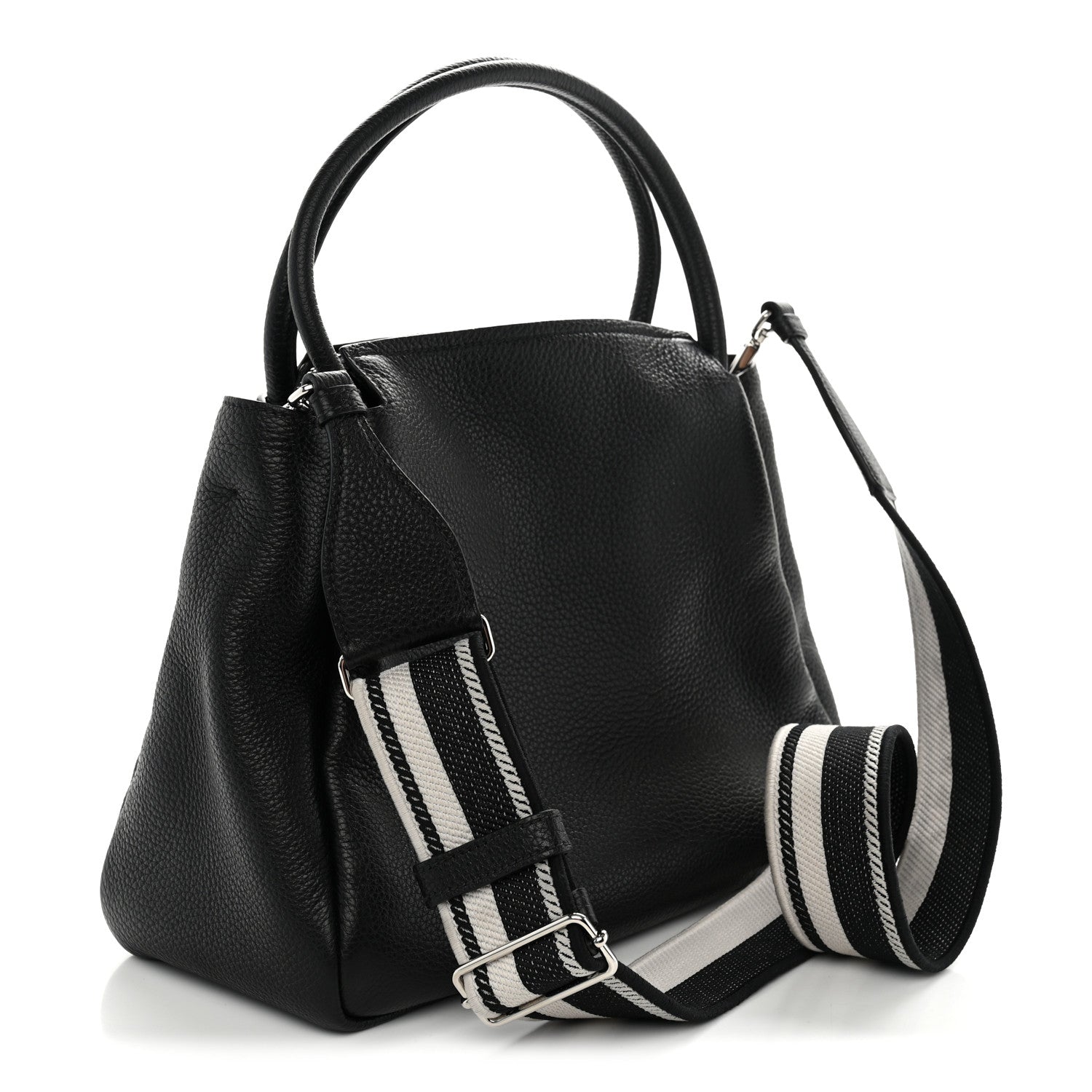 Prada Vitello Daino Soft Medium Zippered Top Handle Bag Black 3 of 9