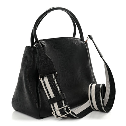 Prada Vitello Daino Soft Medium Zippered Top Handle Bag Black 3 of 9