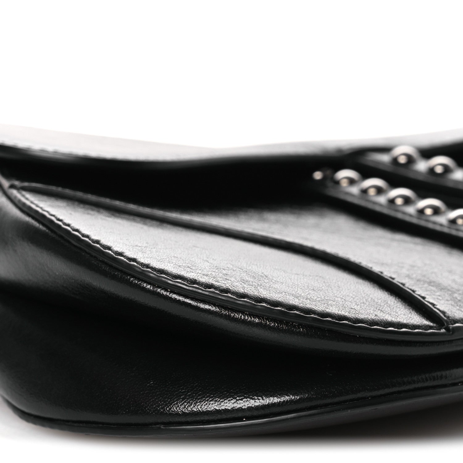 Christian Dior Shiny Crinkled Calfskin Studded Saddle Bag Black 9 of 12