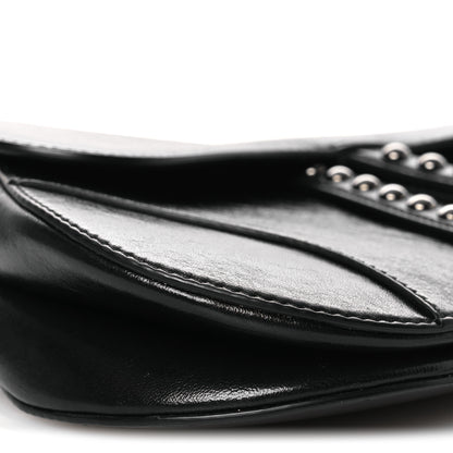 Christian Dior Shiny Crinkled Calfskin Studded Saddle Bag Black 9 of 12