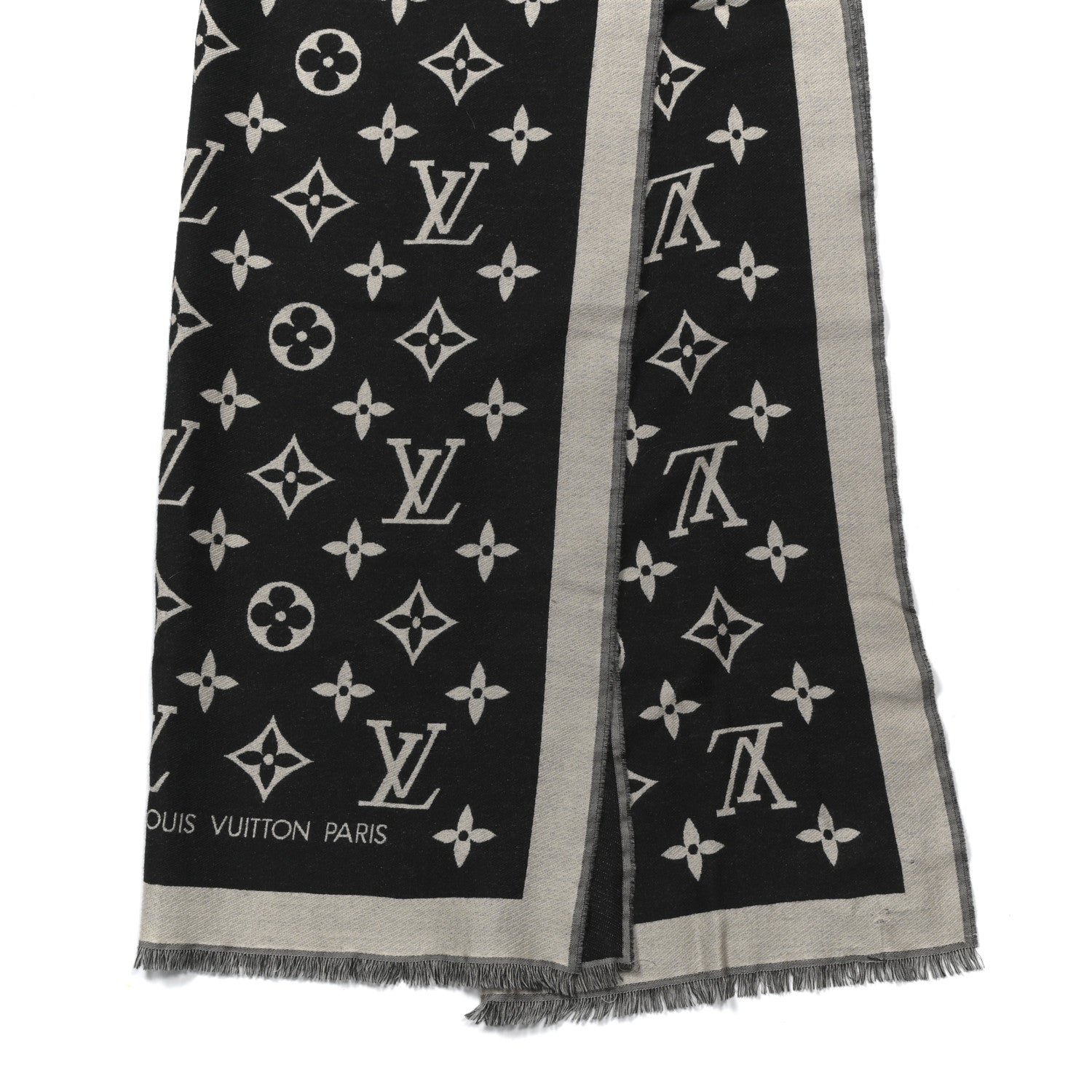 Louis Vuitton Silk Wool Monogram Miss LV Stole Black 2 of 4