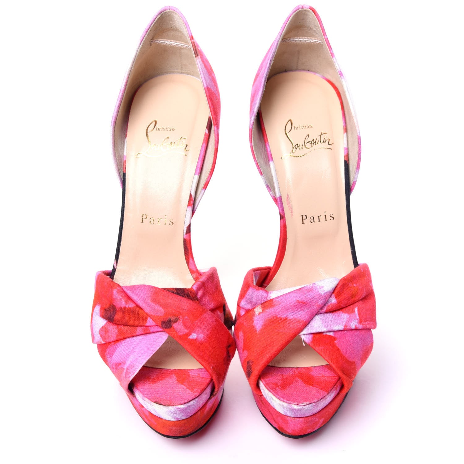 Christian Louboutin Fabric Volpi Popi Peep Toe 150 Platform Sandals 38 Pink 7 of 9