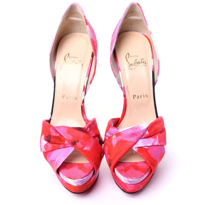 Christian Louboutin Fabric Volpi Popi Peep Toe 150 Platform Sandals 38 Pink 7 of 9