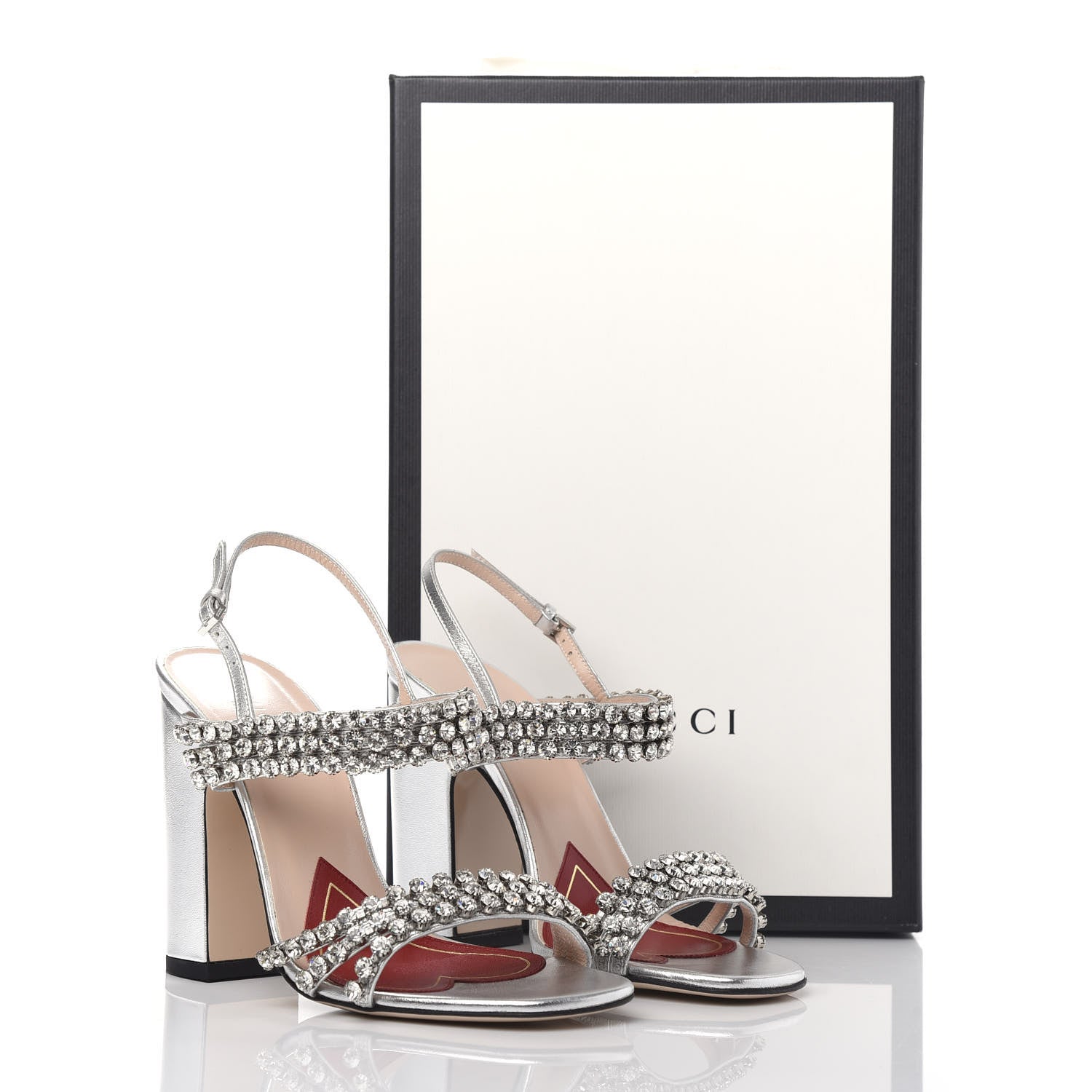 Gucci Nappa Silk Crystal Bertie High Heel Sandals 35.5 Argento 10 of 10
