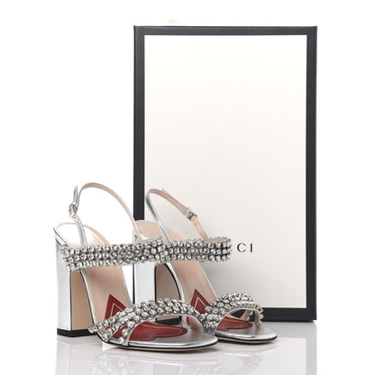 Gucci Nappa Silk Crystal Bertie High Heel Sandals 35.5 Argento 10 of 10