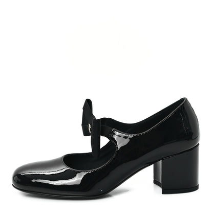 Chanel Patent Calfskin Grosgrain CC Mary Jane Pumps 38.5 Black 1 of 10
