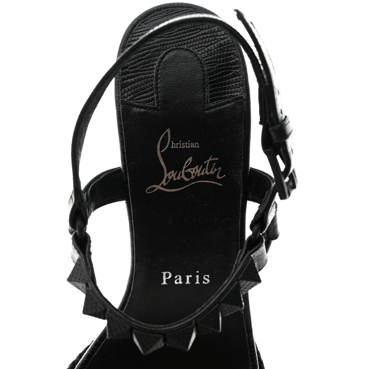 Christian Louboutin Calfskin Crocodile Embossed Pyraclou 110 Wedge Sandals 41 Black 7 of 8