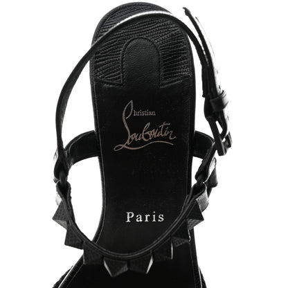 Christian Louboutin Calfskin Crocodile Embossed Pyraclou 110 Wedge Sandals 41 Black 7 of 8