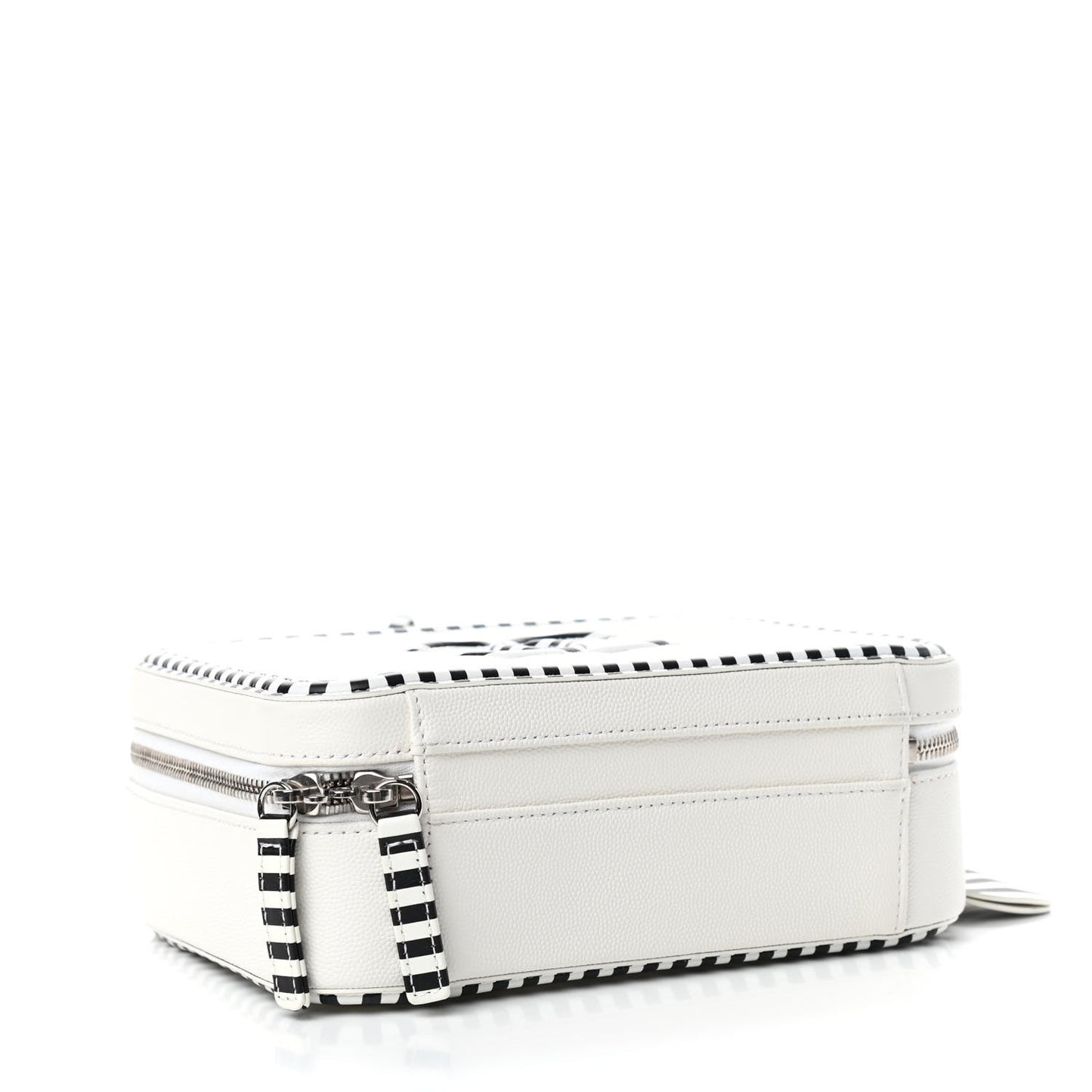 Caviar Quilted Striped Medium CC Filigree Vanity Case White Black