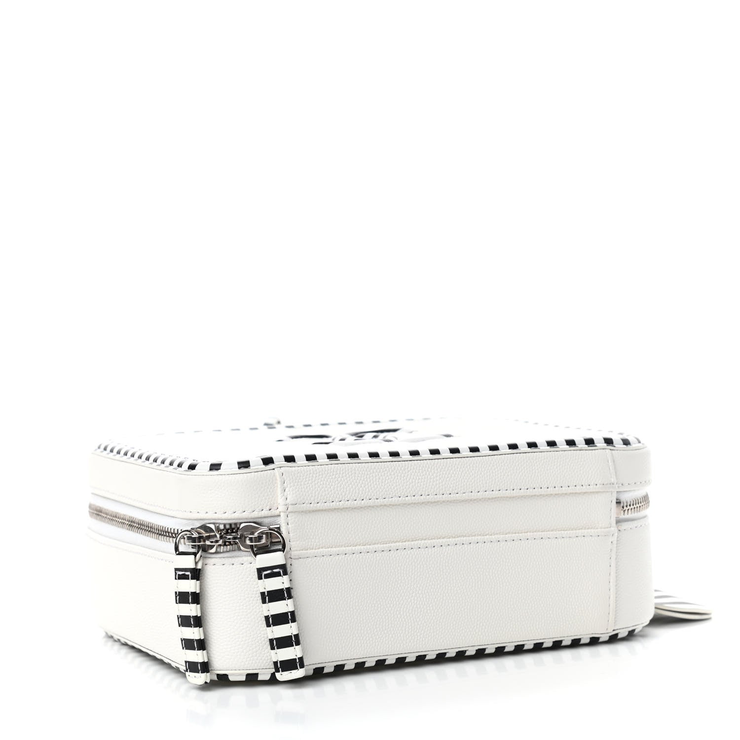 Chanel Caviar Quilted Striped Medium CC Filigree Vanity Case White Black 4 of 10