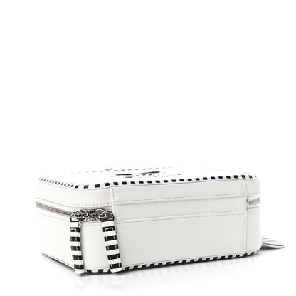 Chanel Caviar Quilted Striped Medium CC Filigree Vanity Case White Black 4 of 10