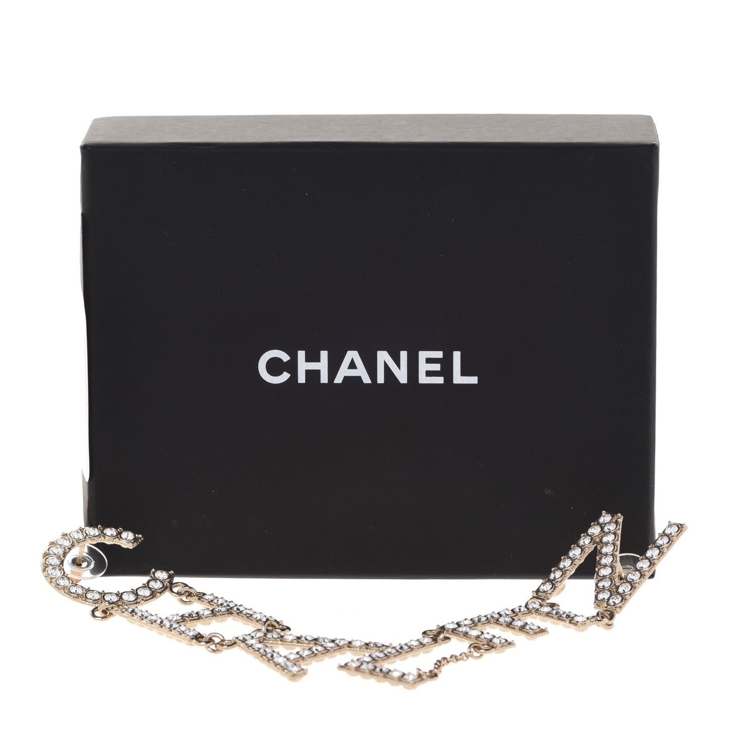 Crystal Cha-Nel Logo Drop Earrings Gold