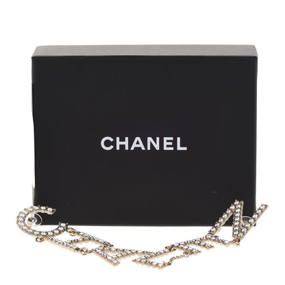 Chanel Crystal Cha-Nel Logo Drop Earrings Gold 5 of 5
