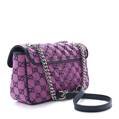 Gucci Monogram Multicolor Matelasse Diagonal Small GG Marmont Shoulder Bag Pink Blue 3 of 12