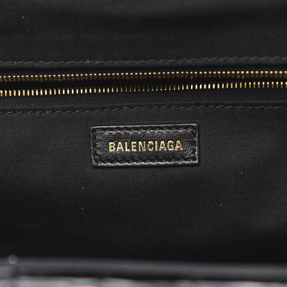 Balenciaga Shiny Supple Calfskin Logo Crocodile Embossed XL Cloud Clutch Black White 6 of 10