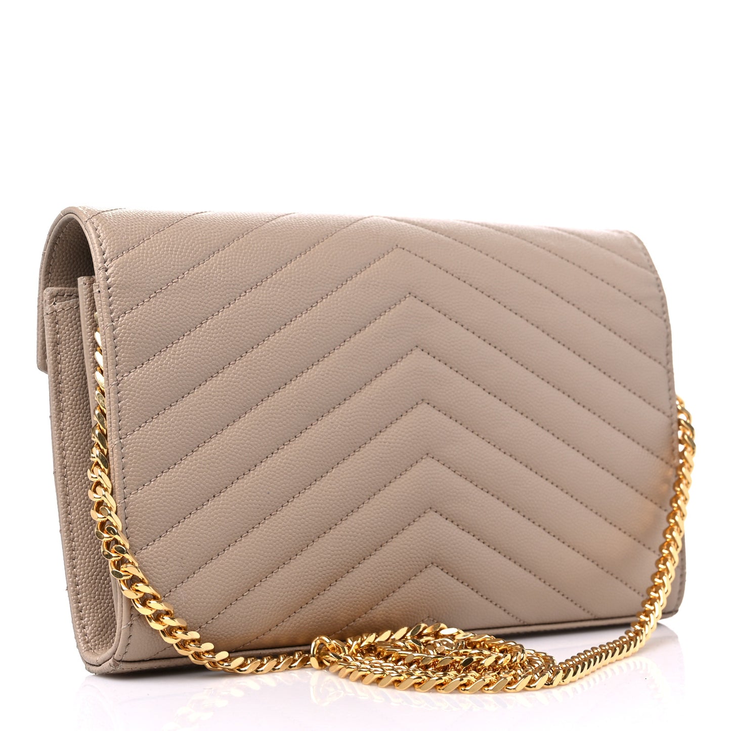 Grain De Poudre Matelasse Chevron Monogram Chain Wallet Nude Powder