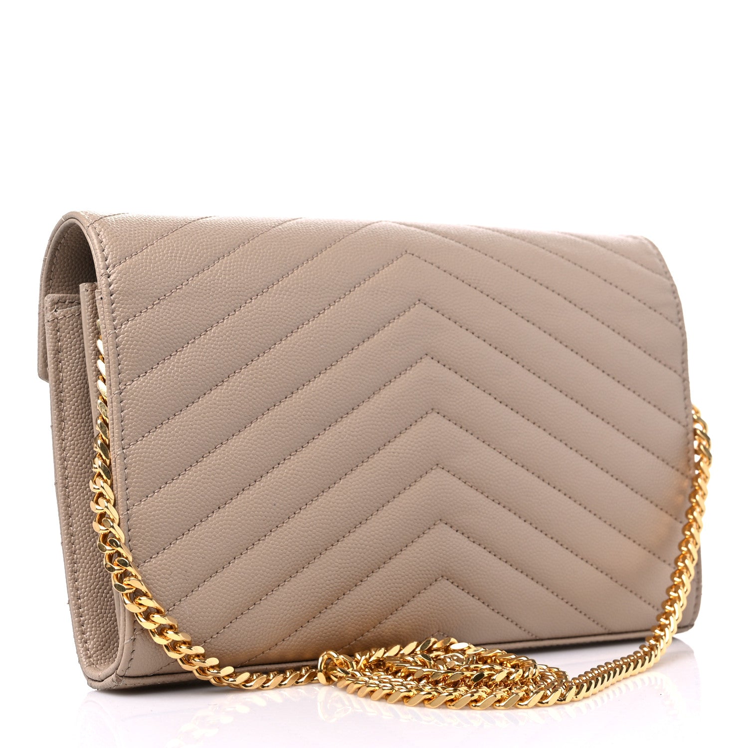 Saint Laurent Grain De Poudre Matelasse Chevron Monogram Chain Wallet Nude Powder 3 of 9