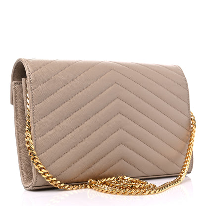 Saint Laurent Grain De Poudre Matelasse Chevron Monogram Chain Wallet Nude Powder 3 of 9