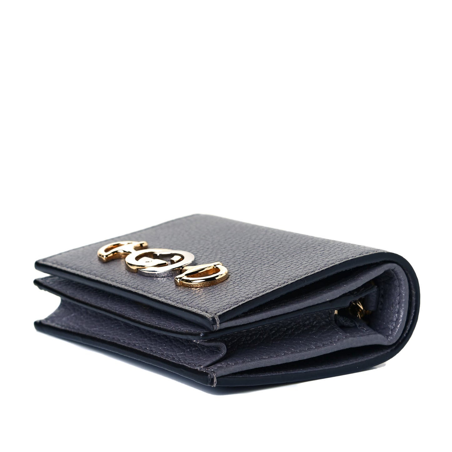 Grainy Calfskin Zumi Chain Card Case Wallet Dusty Grey