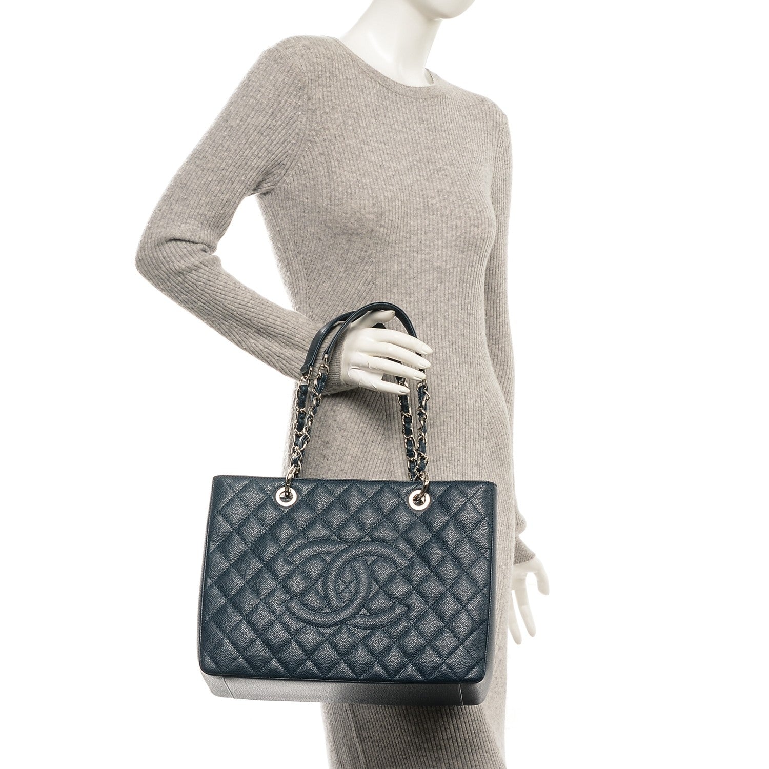 Chanel Caviar Quilted Grand Shopping Tote GST Dark Blue 2 of 7