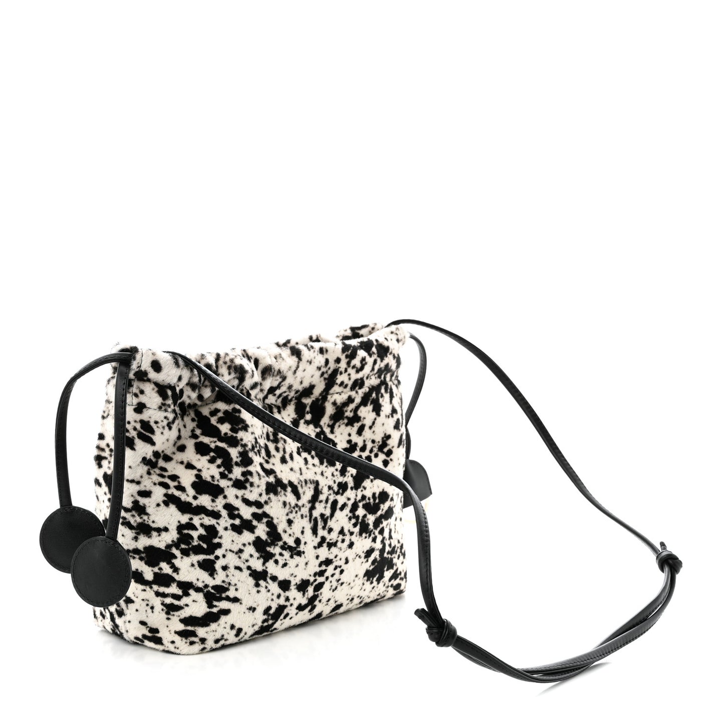 Pony Hair Printed Drawstring Clutch With Strap White Black