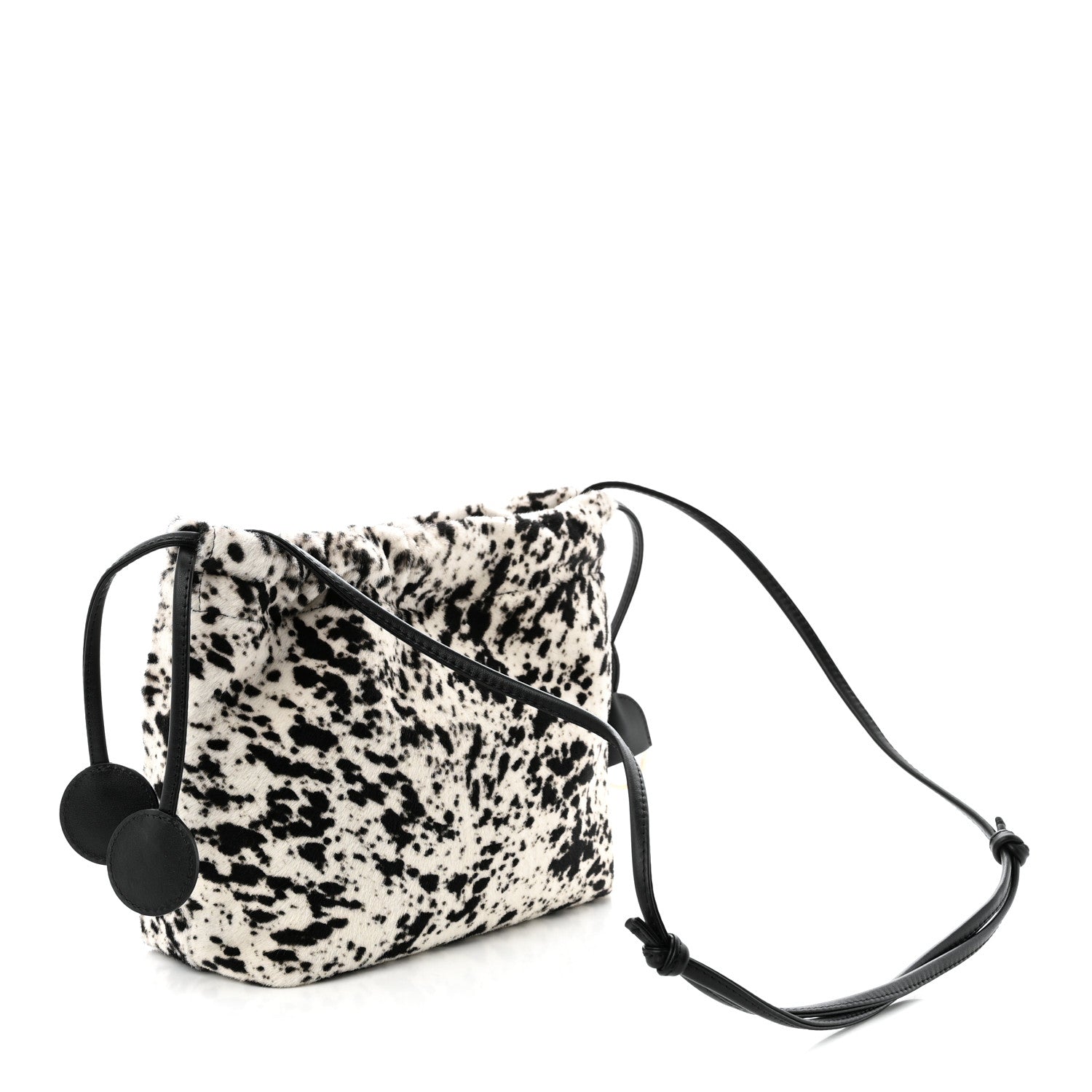 Chanel Pony Hair Printed Drawstring Clutch With Strap White Black 3 of 10