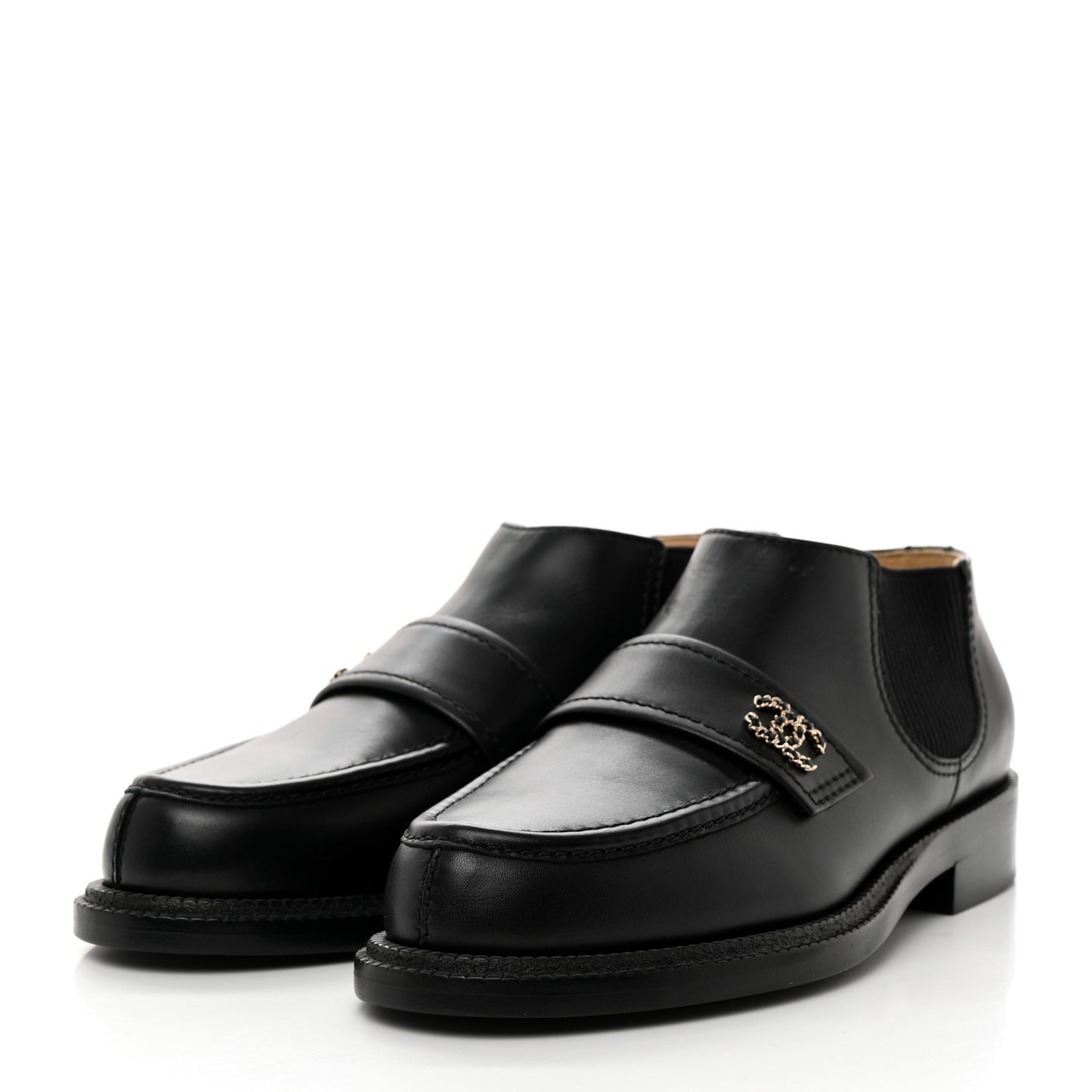 Calfskin Elastic Short Boots 37 Black