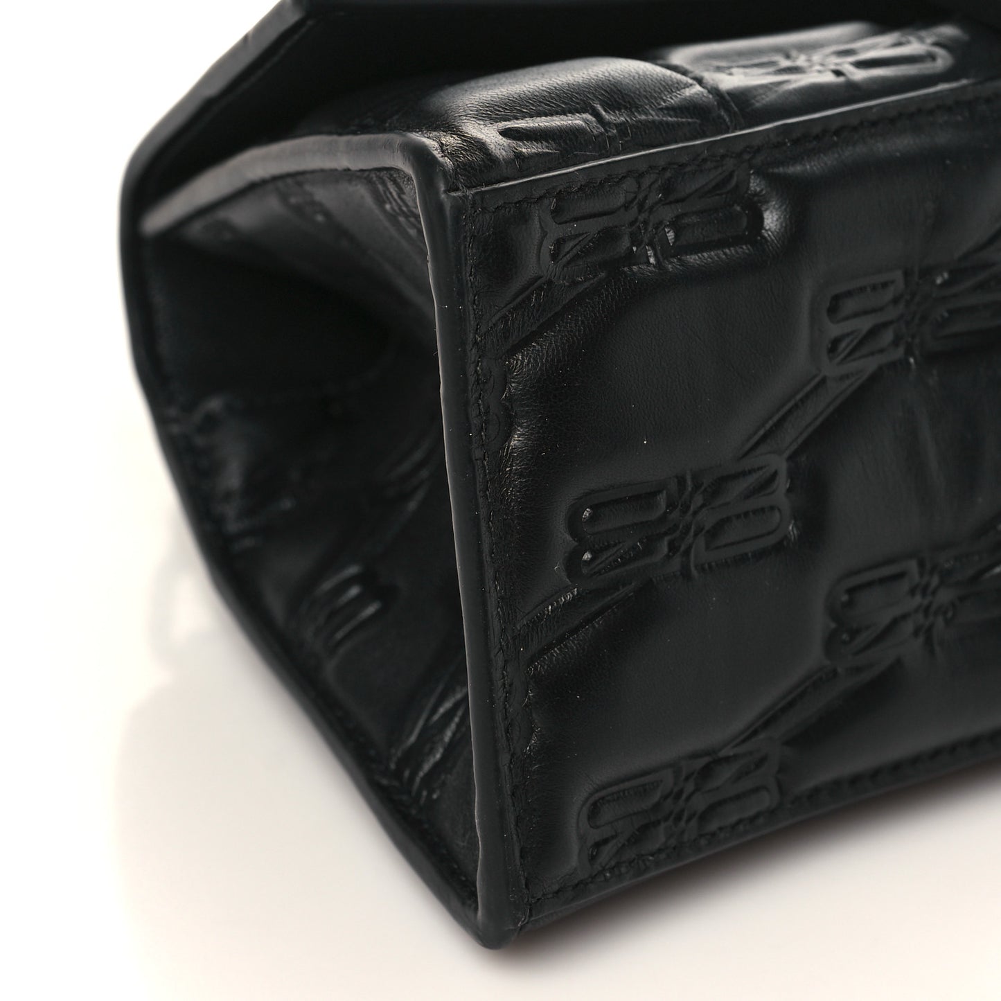 Nappa BB Monogram Embossed Small Hourglass Top Handle Bag Black