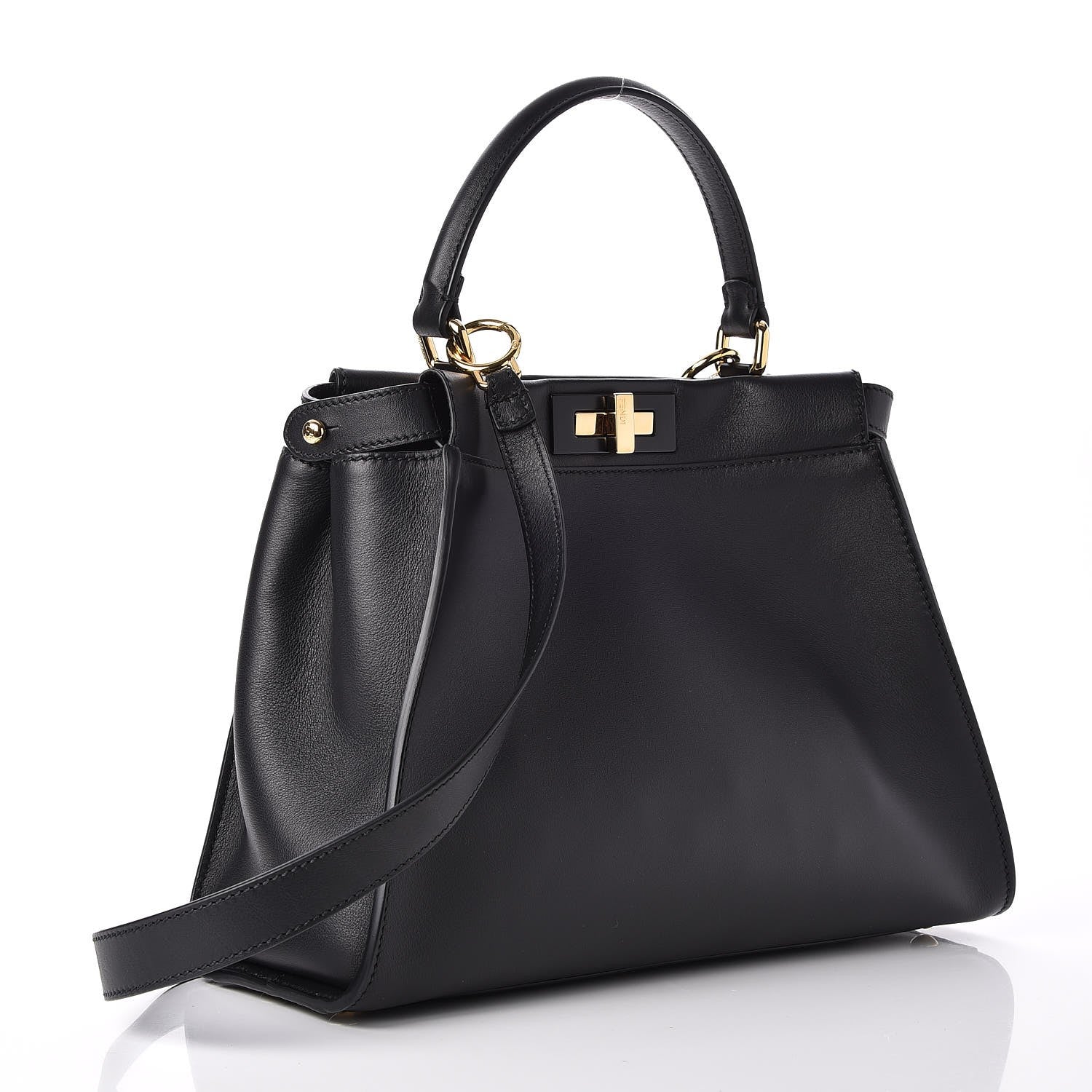 Fendi Vitello Seta Shiny Nappa Medium Peekaboo Iconic Satchel Black 3 of 7