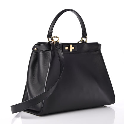 Fendi Vitello Seta Shiny Nappa Medium Peekaboo Iconic Satchel Black 3 of 7