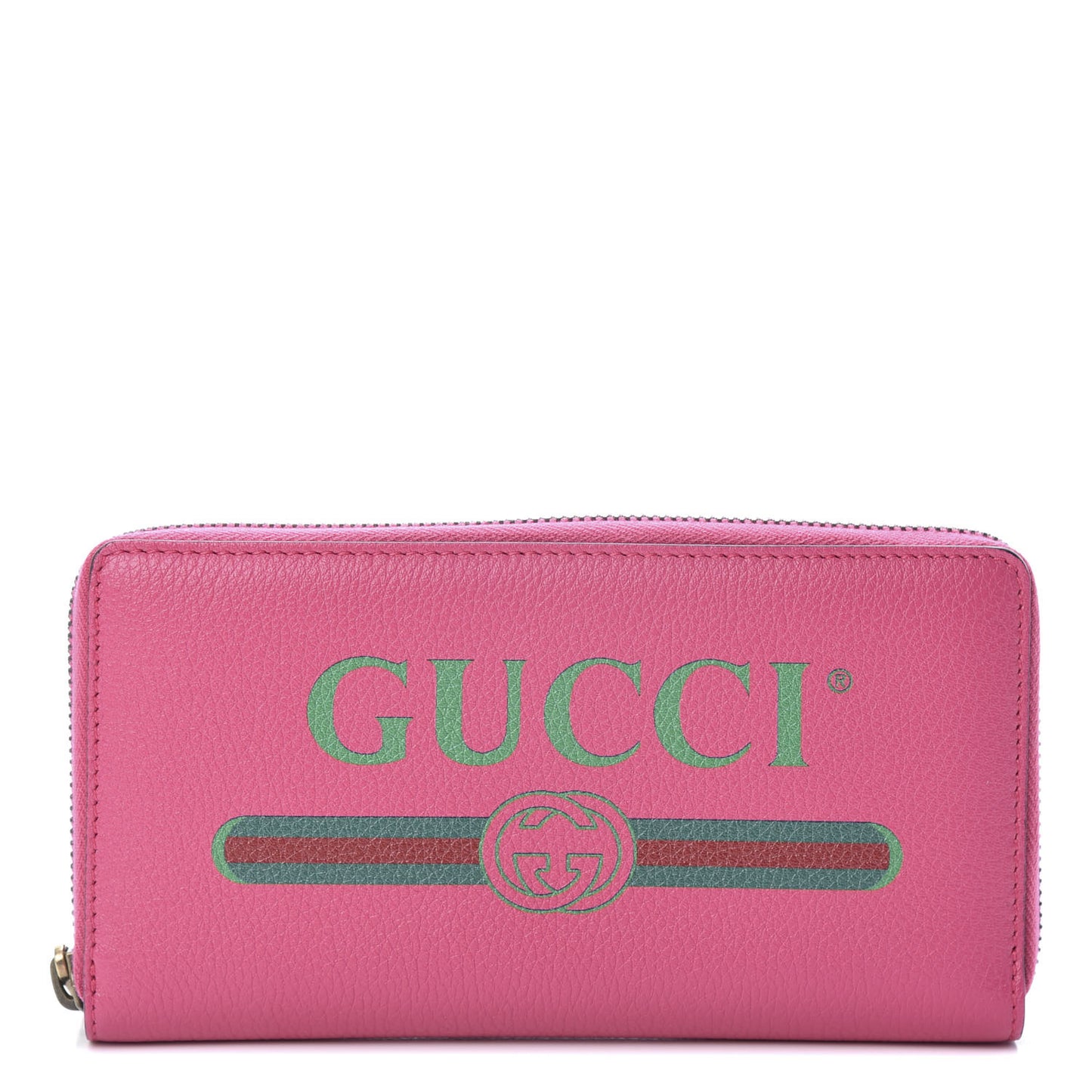 Grained Calfskin Logo Zip Around Wallet Box Pink Green