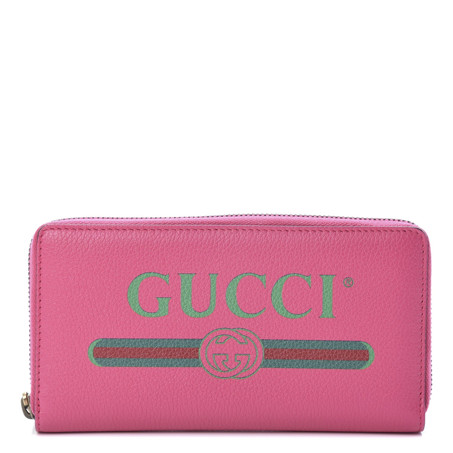 Gucci Grained Calfskin Logo Zip Around Wallet Box Pink Green 1 of 8