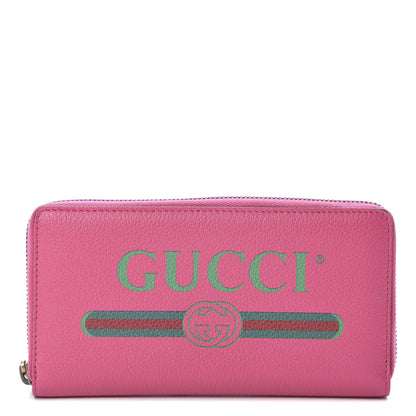Gucci Grained Calfskin Logo Zip Around Wallet Box Pink Green 1 of 8