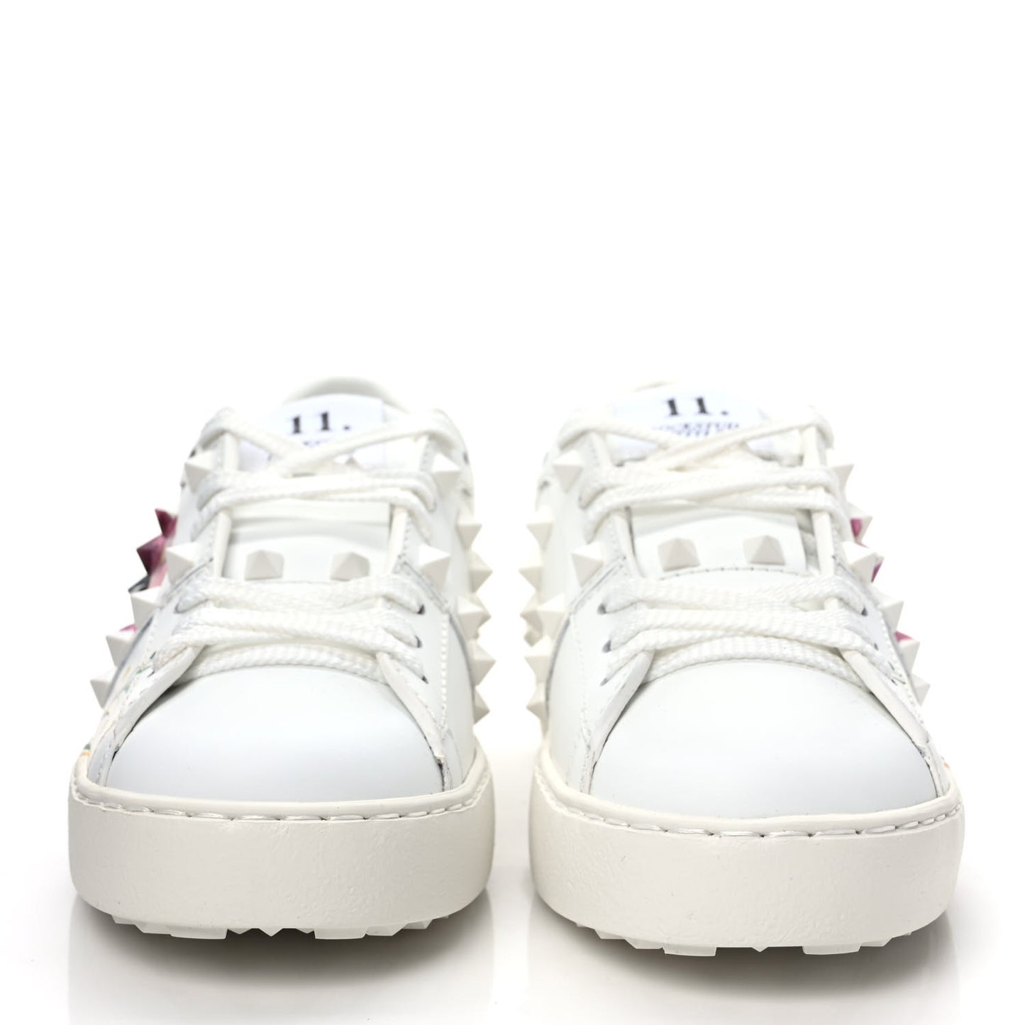 Calfskin Womens Floral Print Rockstud Sneakers 35.5 White