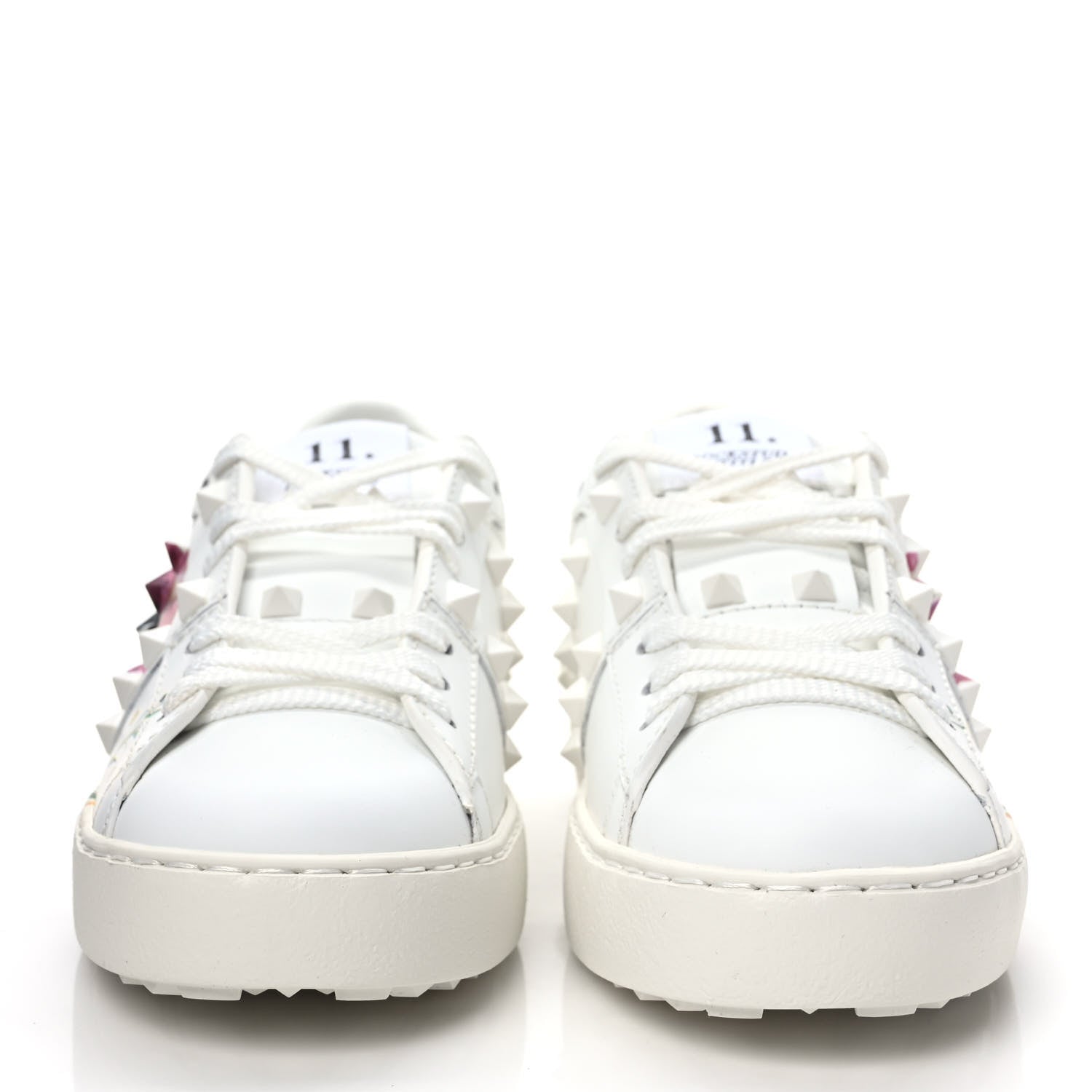 Valentino Garavani Calfskin Womens Floral Print Rockstud Sneakers 35.5 White 2 of 9