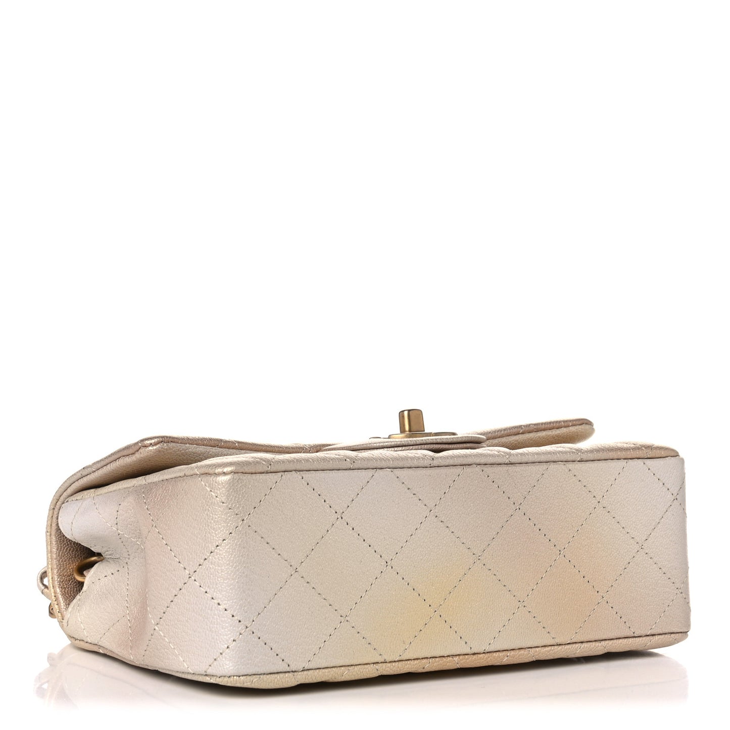 Metallic Goatskin Quilted Mini Rectangular Flap Gold