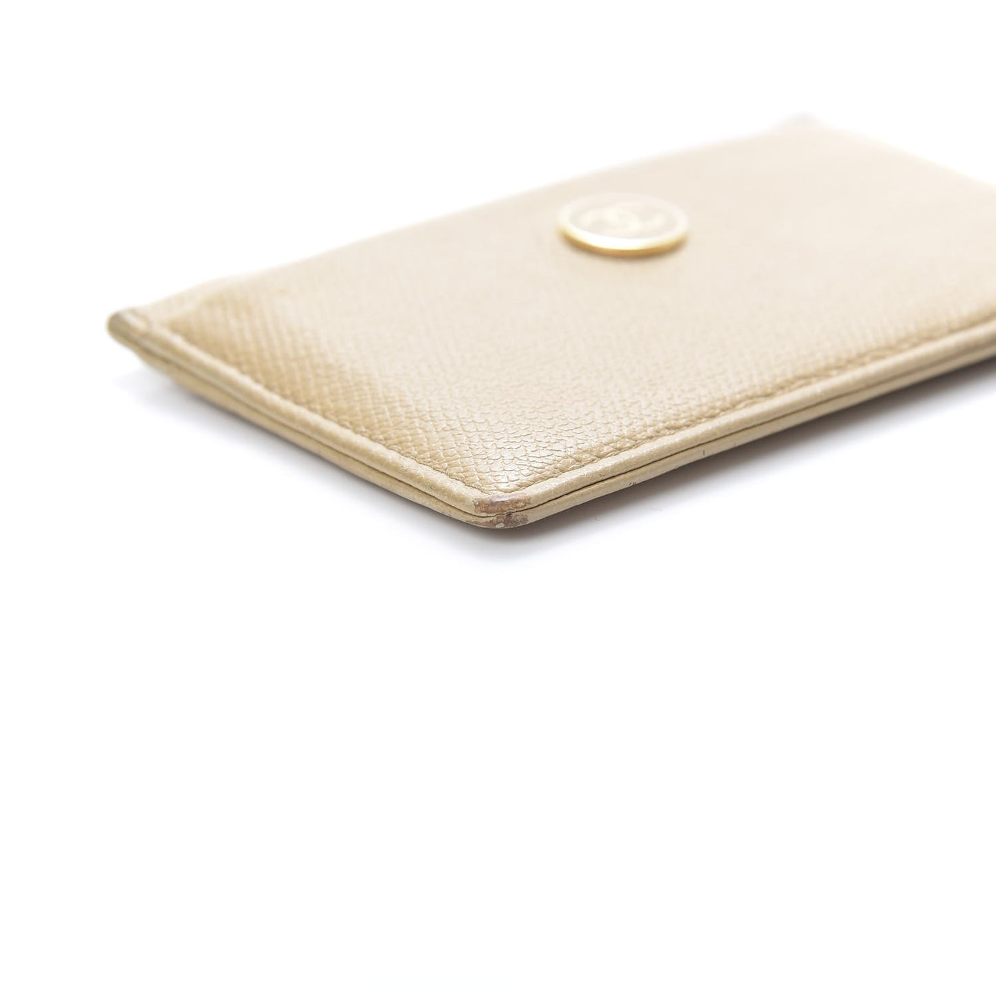 Calfskin CC Button Card Holder Beige