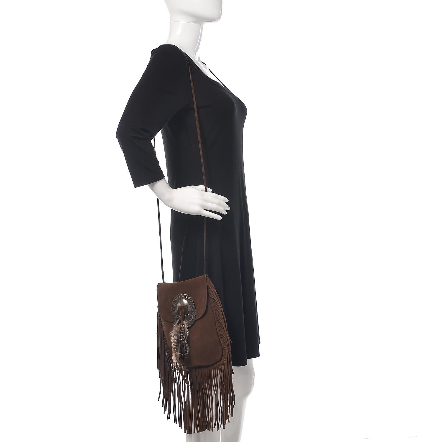 Saint Laurent Suede Fringe Flat Anita Crossbody Bag Coffy Marrone 2 of 10