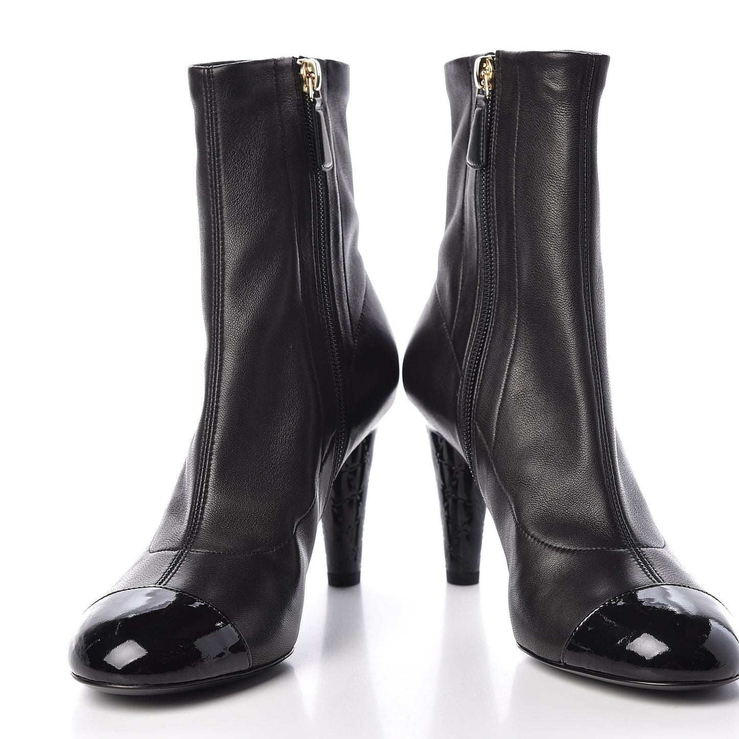Lambskin Patent Cap Toe Ankle Boots 37.5 Black