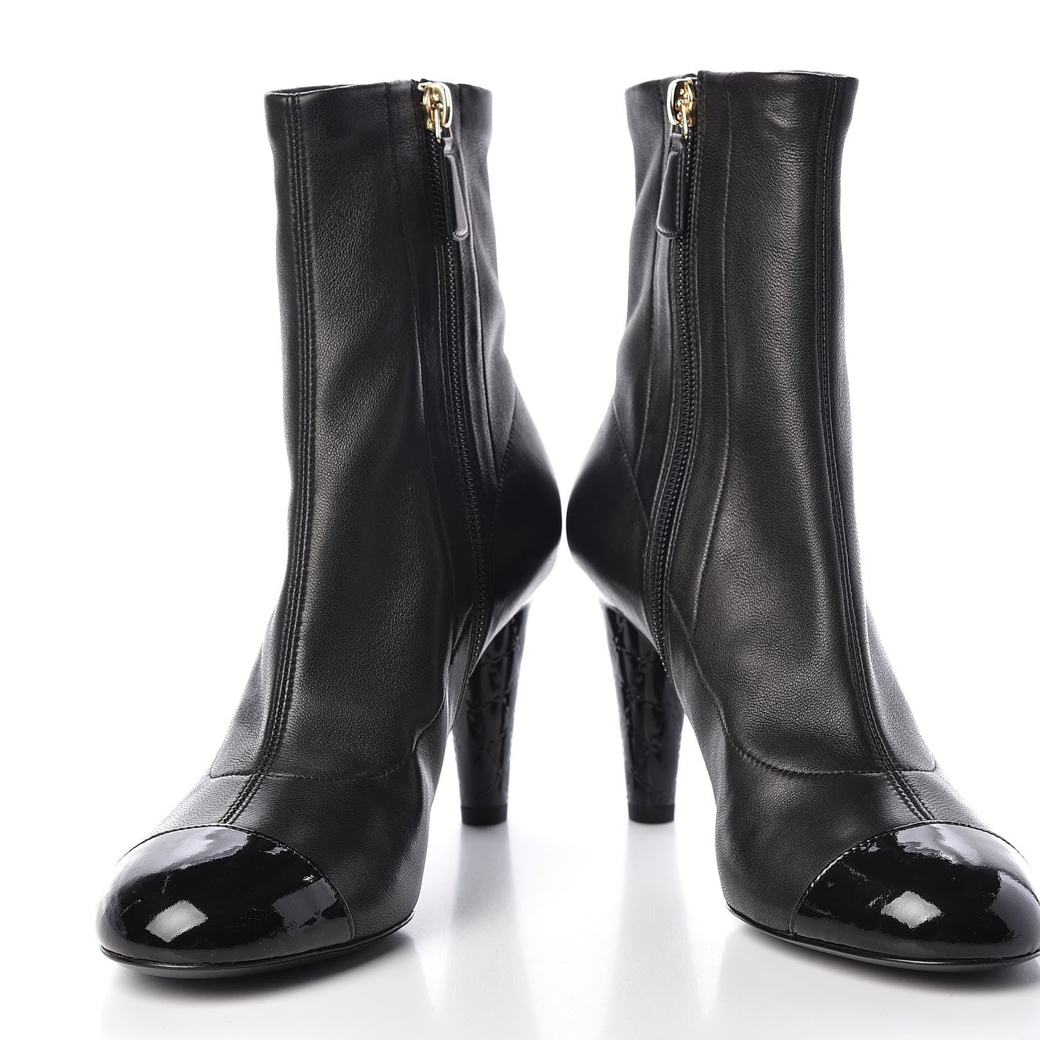 Chanel Lambskin Patent Cap Toe Ankle Boots 37.5 Black 5 of 9