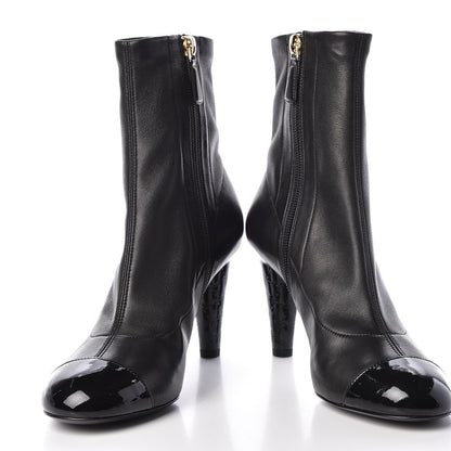 Chanel Lambskin Patent Cap Toe Ankle Boots 37.5 Black 5 of 9