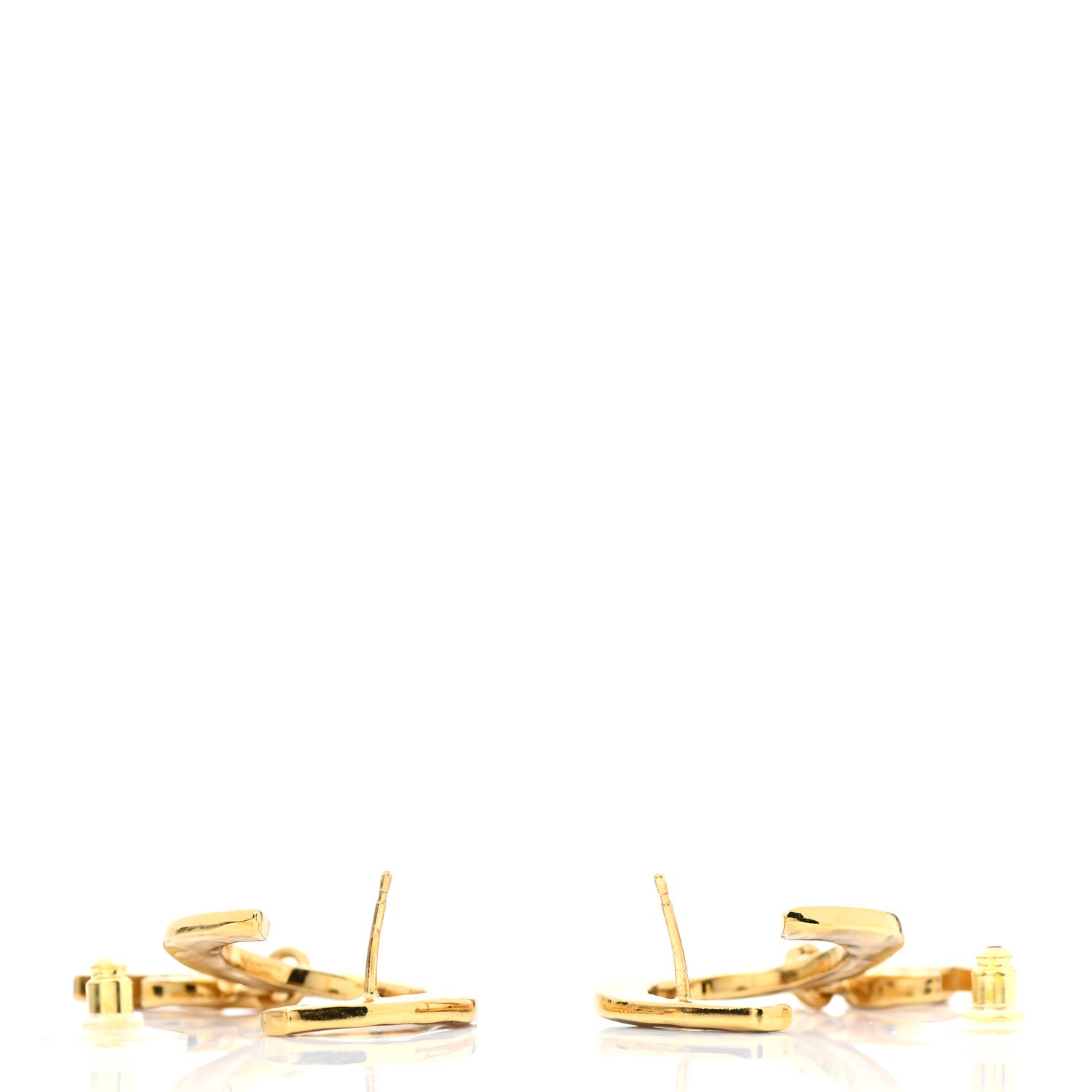 Chanel Metal Textured Hoop Drop CC Earrings Gold 3 of 5