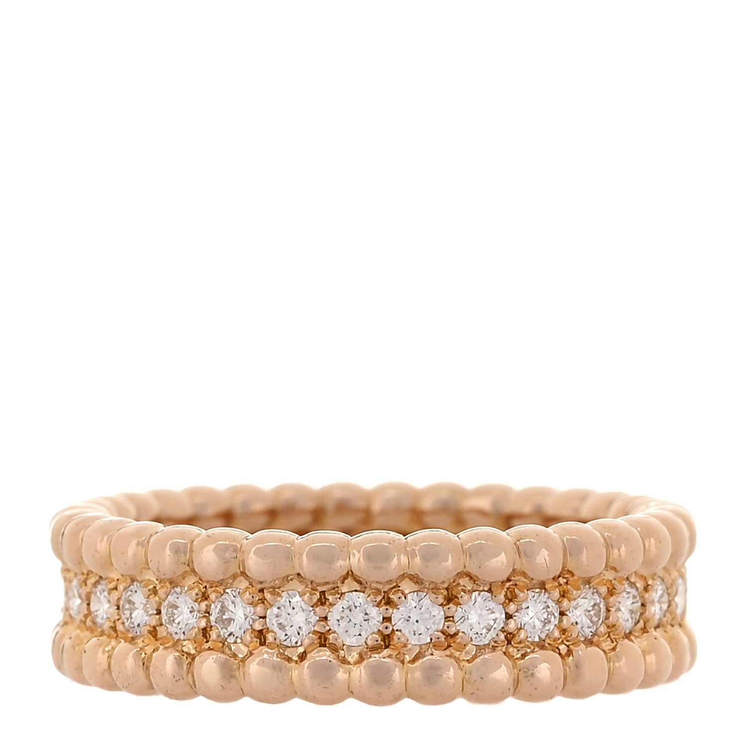 Van Cleef & Arpels 18K Rose Gold Diamond Perlee 1 Row Ring 50 5.25 1 of 5