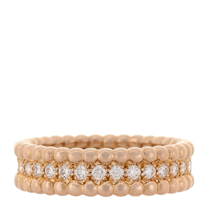 Van Cleef & Arpels 18K Rose Gold Diamond Perlee 1 Row Ring 50 5.25 1 of 5