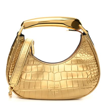 Tom Ford Metallic Calfskin Crocodile Embossed Mini Bianca Hobo Gold 1 of 10