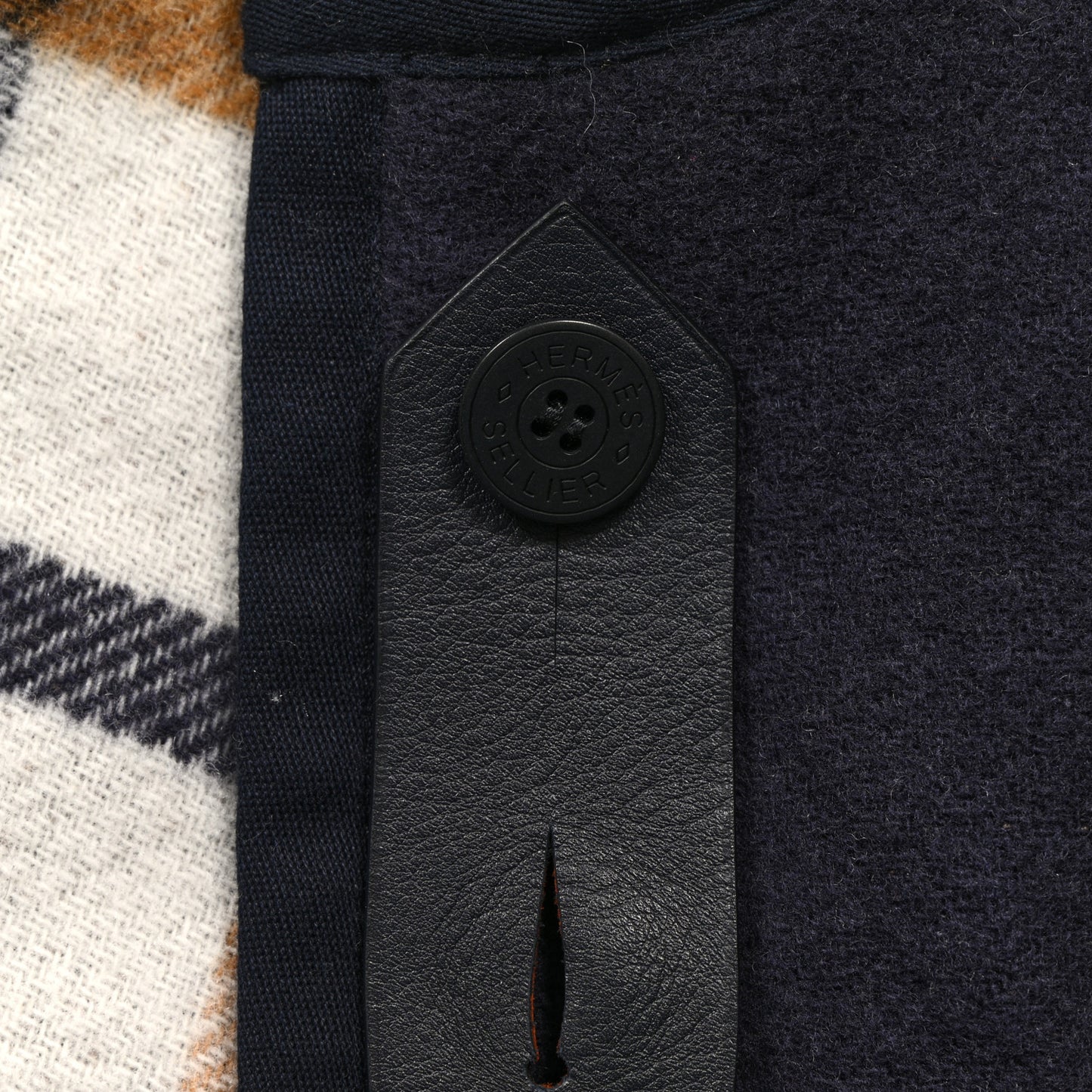 Wool Cashmere Sikkim Calfskin Reversible Camail Poncho  Navy Camail