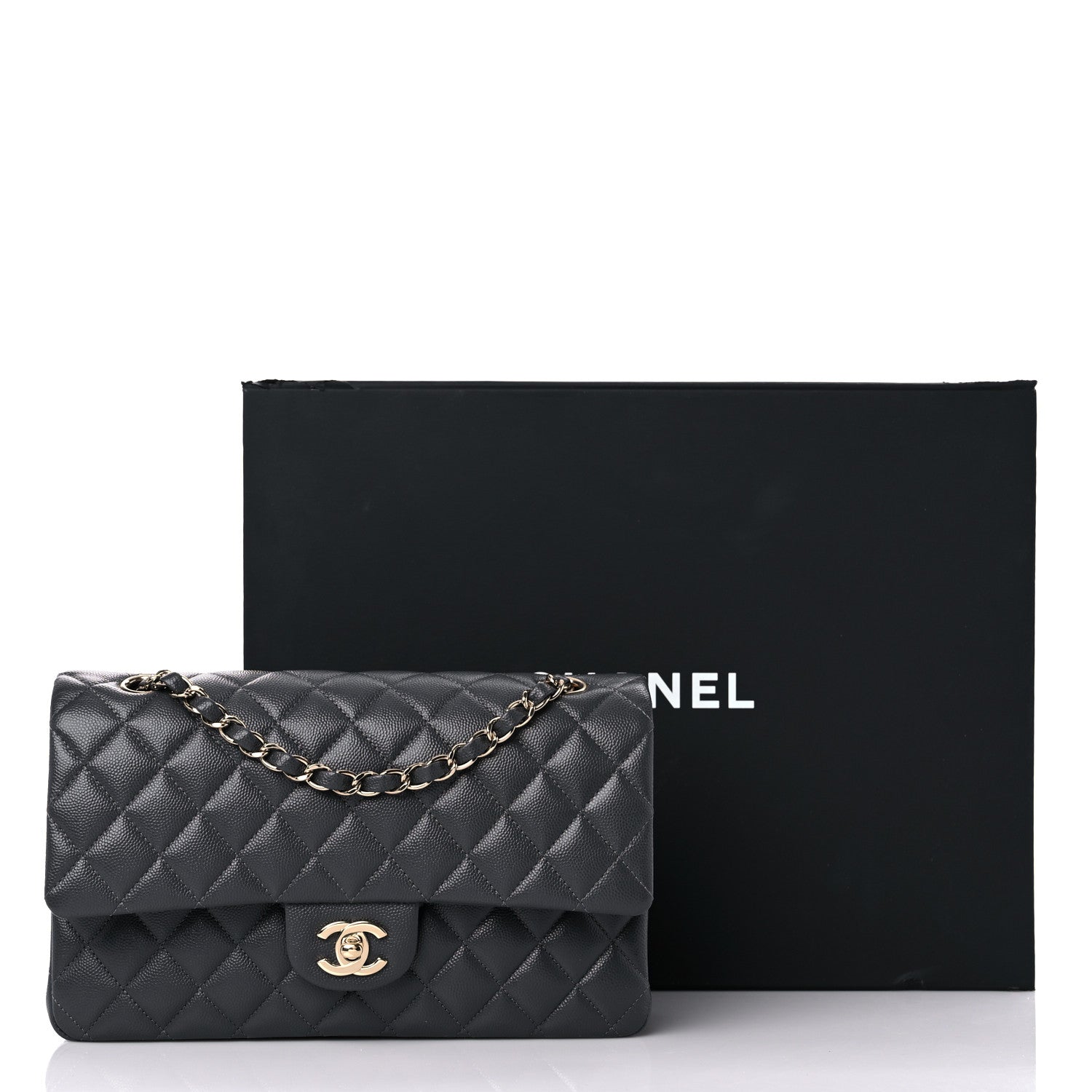 Chanel Caviar Quilted Medium Double Flap Dark Grey 10 of 10