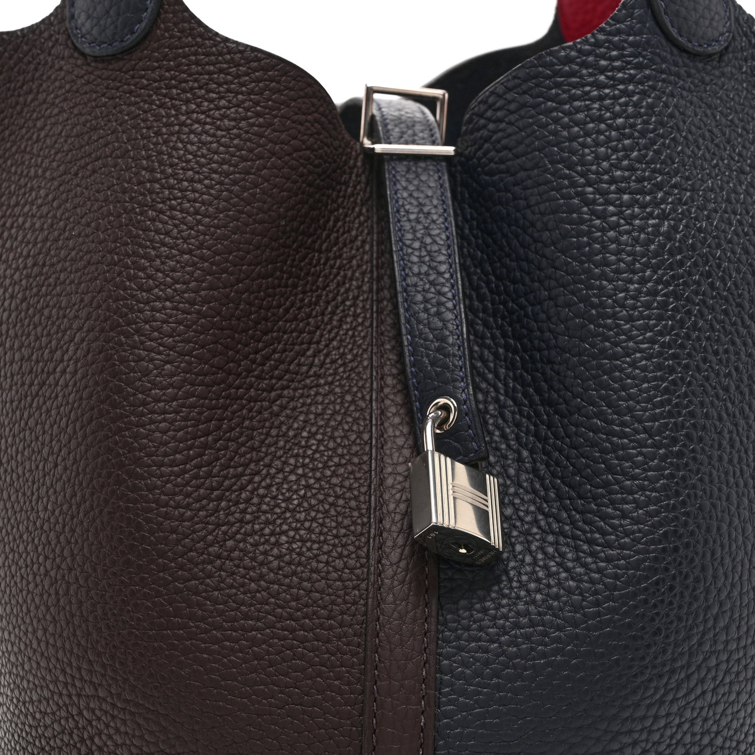 Hermes Taurillon Clemence Casaque Picotin Lock 22 MM Bleu Nuit Framboise Rouge Sellier 5 of 11