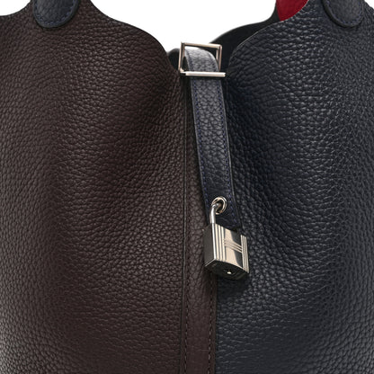 Hermes Taurillon Clemence Casaque Picotin Lock 22 MM Bleu Nuit Framboise Rouge Sellier 5 of 11