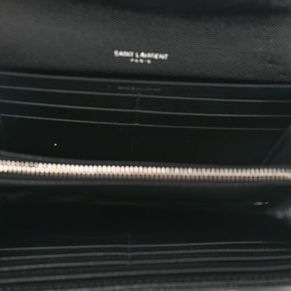 Saint Laurent Grain De Poudre Matelasse Chevron Monogram Flap Wallet Black 5 of 7